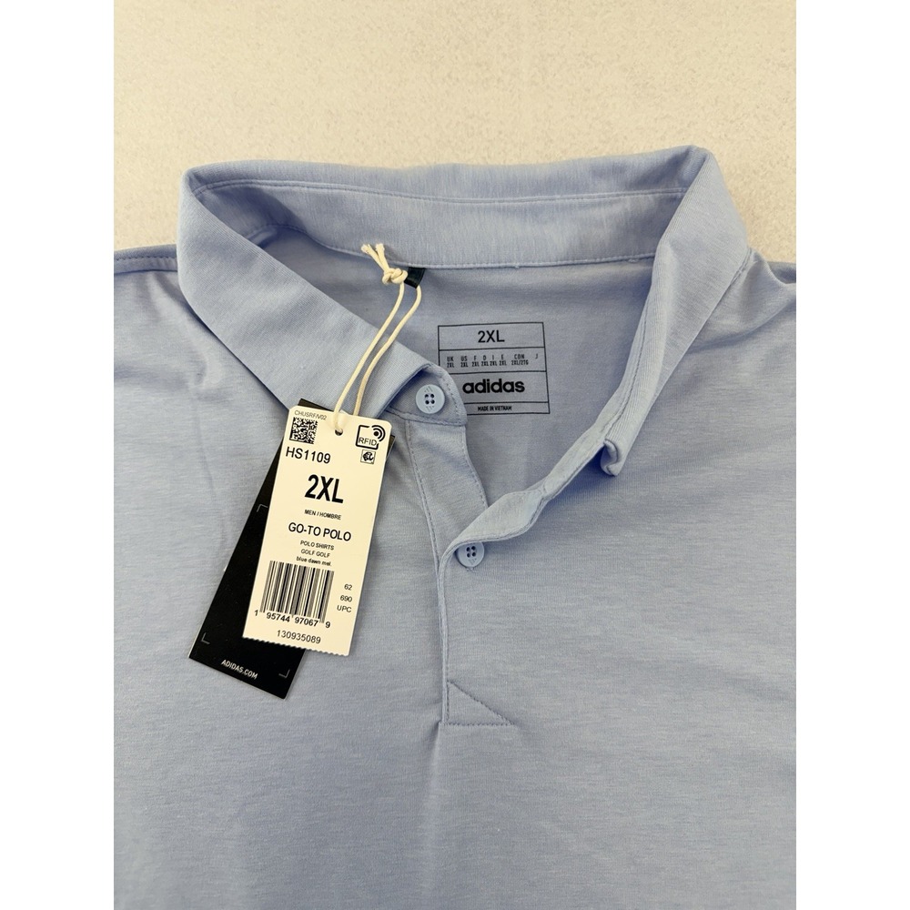ADIDAS Men's Go-To Polo Shirt, NWT, 2XL XXL, HS1109, Color: Blue Dawn Melange